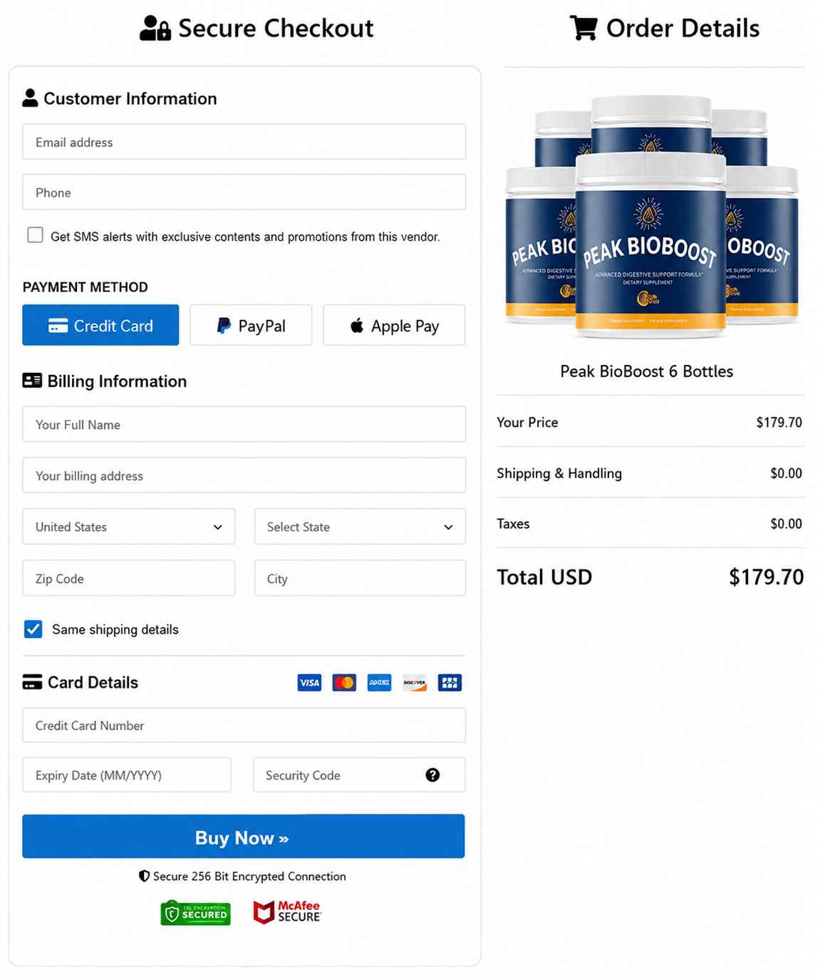 Peak BioBoost order page